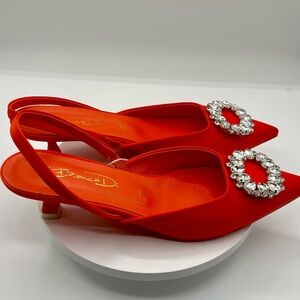 Bianca Di Stunning orange  Satin Heels with Crystal Accents